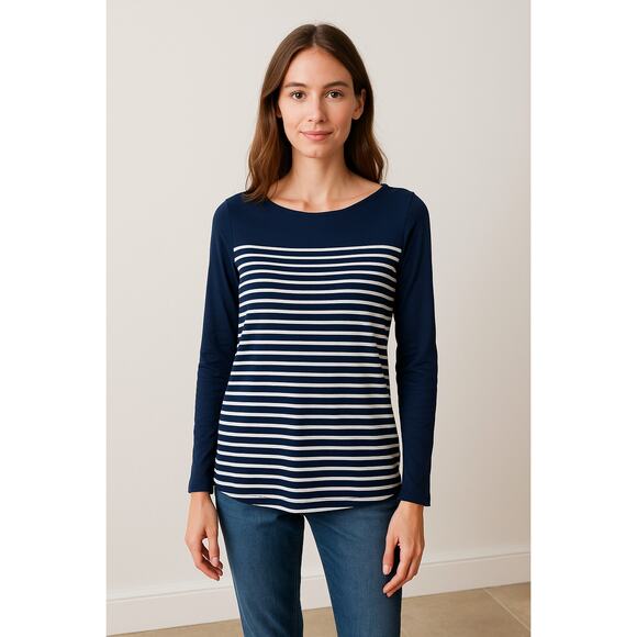 2/$30 The Limited Striped Long Sleeve Top Large Women Navy White Comfortable - Picture 1 of 9